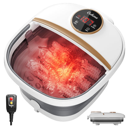 GEHONA Collapsible Foot Spa Bath with Heat,Foot Massager with Two Side Supports,Leakage Protector,Temperature Control,Bubbles,Red Light,Timer, Feet Spa Tub,Feet Soaker,Gifts (White)