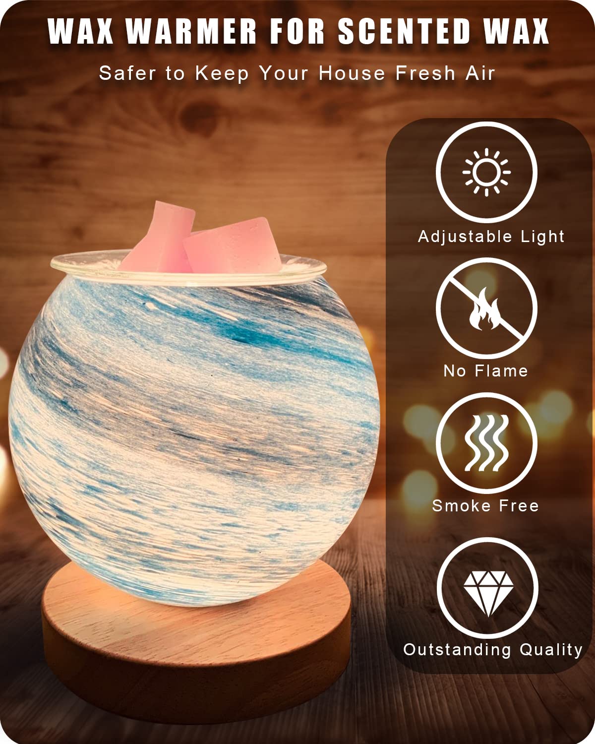 HMLUESR Candle Wax Warmer for Scented Wax Melts with Dimmable Candle Warmer for Bedroom Wax Melt Warmer with 2 Light Bulbs, Moon Lamp Glass Light Wax Scent Home Decor Gifts