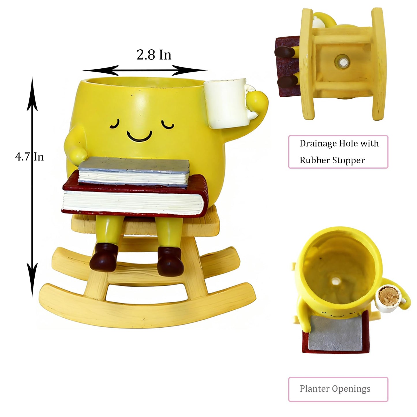 Dolkgy Funny Planters for Indoor Outdoor Plants, Adorable Rocking Chair Drinking Coffee Book Face Plant Pots, Unique Yellow Head Planters Flower Vase Succulent Pots