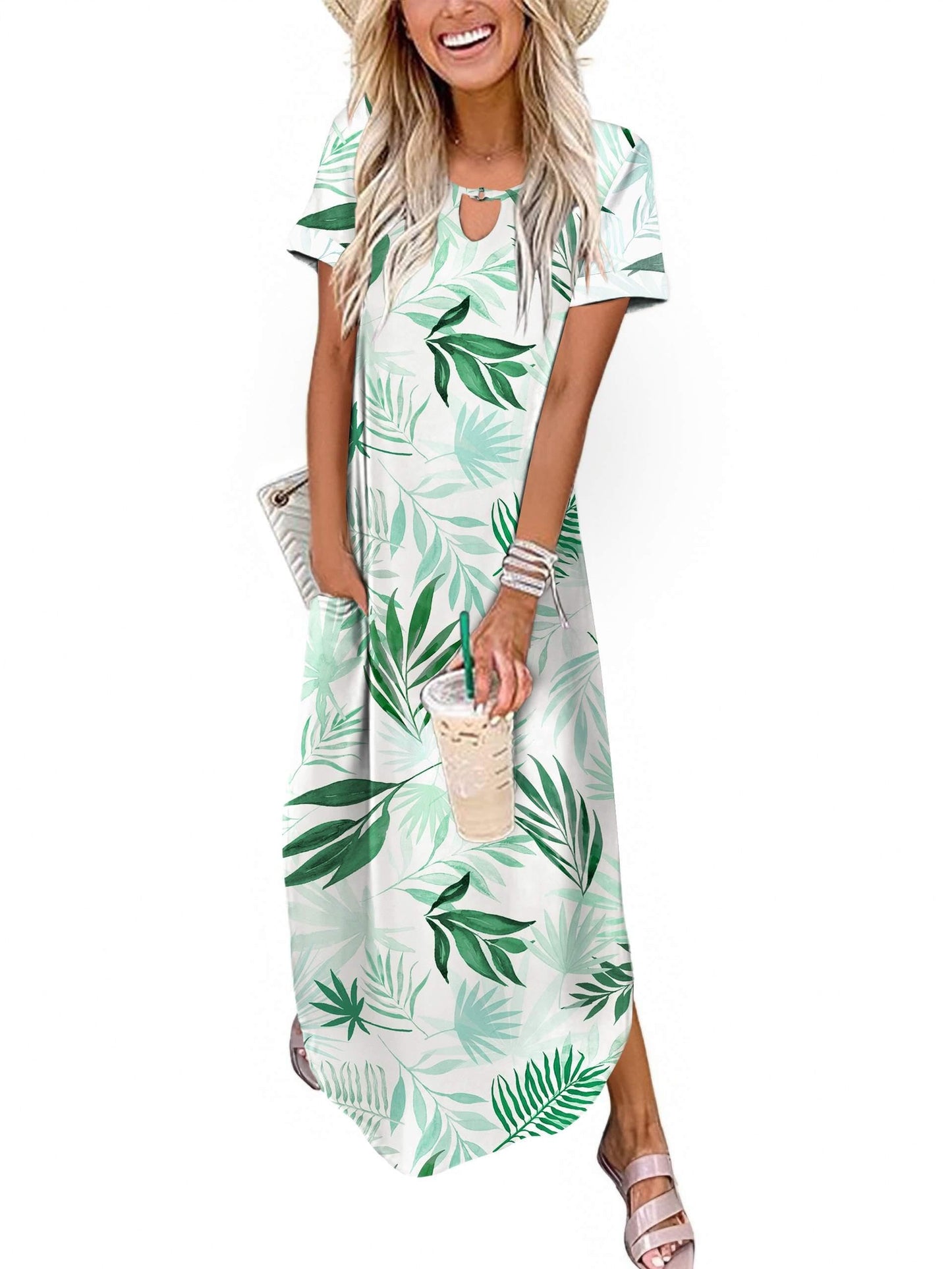 Zeagoo Womens Maxi Summer Dress with Pockets Casual Short Sleeve Sundress Trendy 2025 Curve Hem Long Dresss