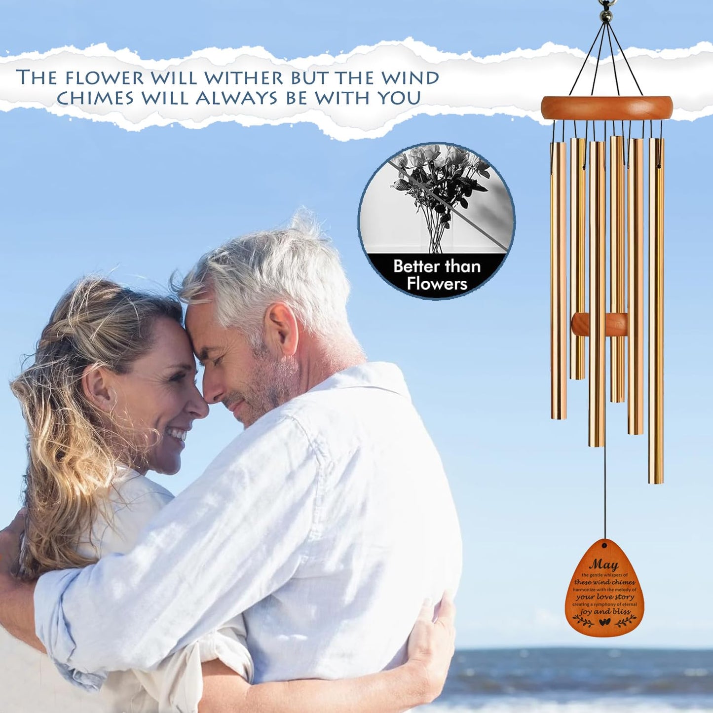 39th 35" Wind Chimes Anniversary Wedding Gifts for Couple, Unique Parents Wedding Anniversary Decorations, Personalized Cool Engagement Gifts
