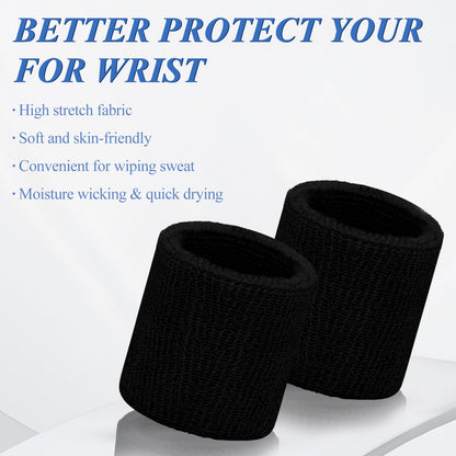 toresper 6 Pack Sweatbands Sports Wristband for Men & Women, Breathable Wrist Band Absorbent Sweat Band for Tennis, Basketball, Running, Gym, Working Out (Black)