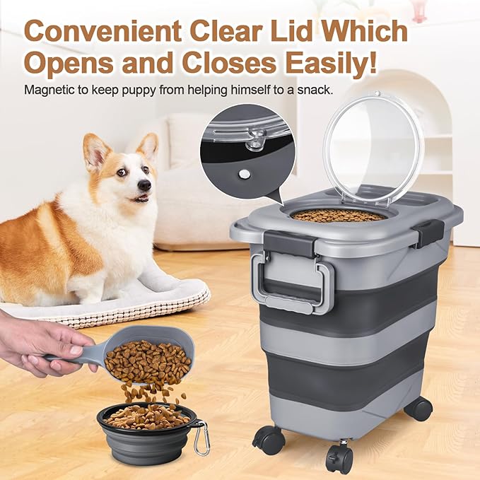 Dog Food Storage Container，2 Pack 25 lbs Airtight Collapsible Cat Food Storage