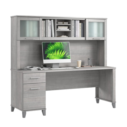Bush Home 72-Inch Office Desk with Drawers and Hutch, Computer Desk with File and Box Drawers, Shelves and Storage Cabinet, Home Office Workstation, Somerset Collection, Platinum Gray