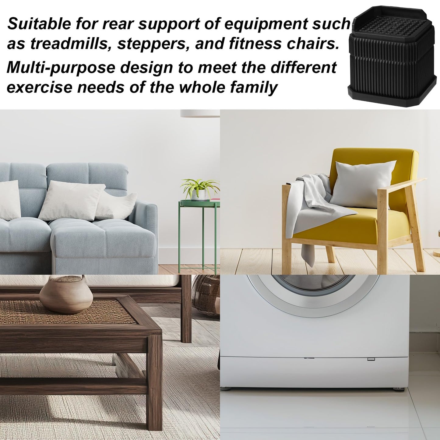 Sinbana 4pcs Treadmill Incline Riser Blocks, 6.8x6.8x7.5cm/2.7x2.7x3in Stackable Incline Riser Blocks for Leveling & Uphill Training with 4 Anti-Slip Pads for Home Gym Treadmill Accessories