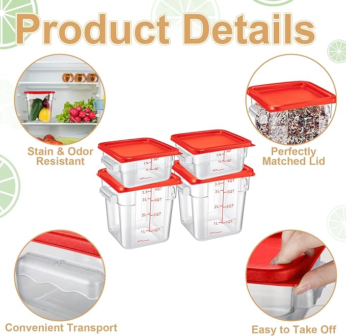 Barydat 4 Pcs Square Food Storage Containers
