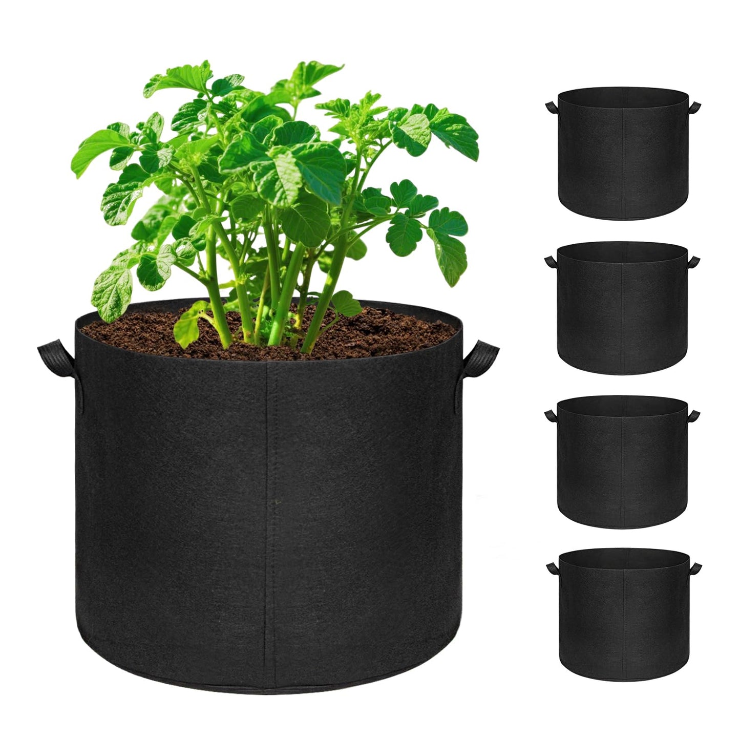 Hemikaki 5-Pack 20 Gallon Grow Bags, Large Nonwoven Fabric Pots with Handles for Planting Fruits, Vegetables, Flowers Indoor Outdoor