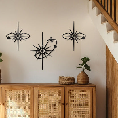 OYEFLY 3 Pieces Metal Wall Art Sun Moon Stars Sculpture (style 1)