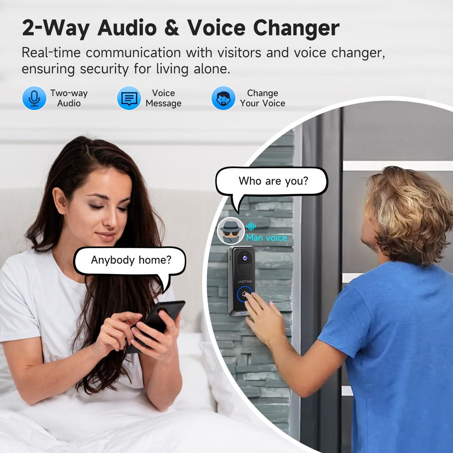 2K Dual Lens Video Doorbell Camera Wireless with Chime, Package Protection, 64GB SD Card, Voice Changer, 2-Way Audio, Night Vision, Compatible with Alexa