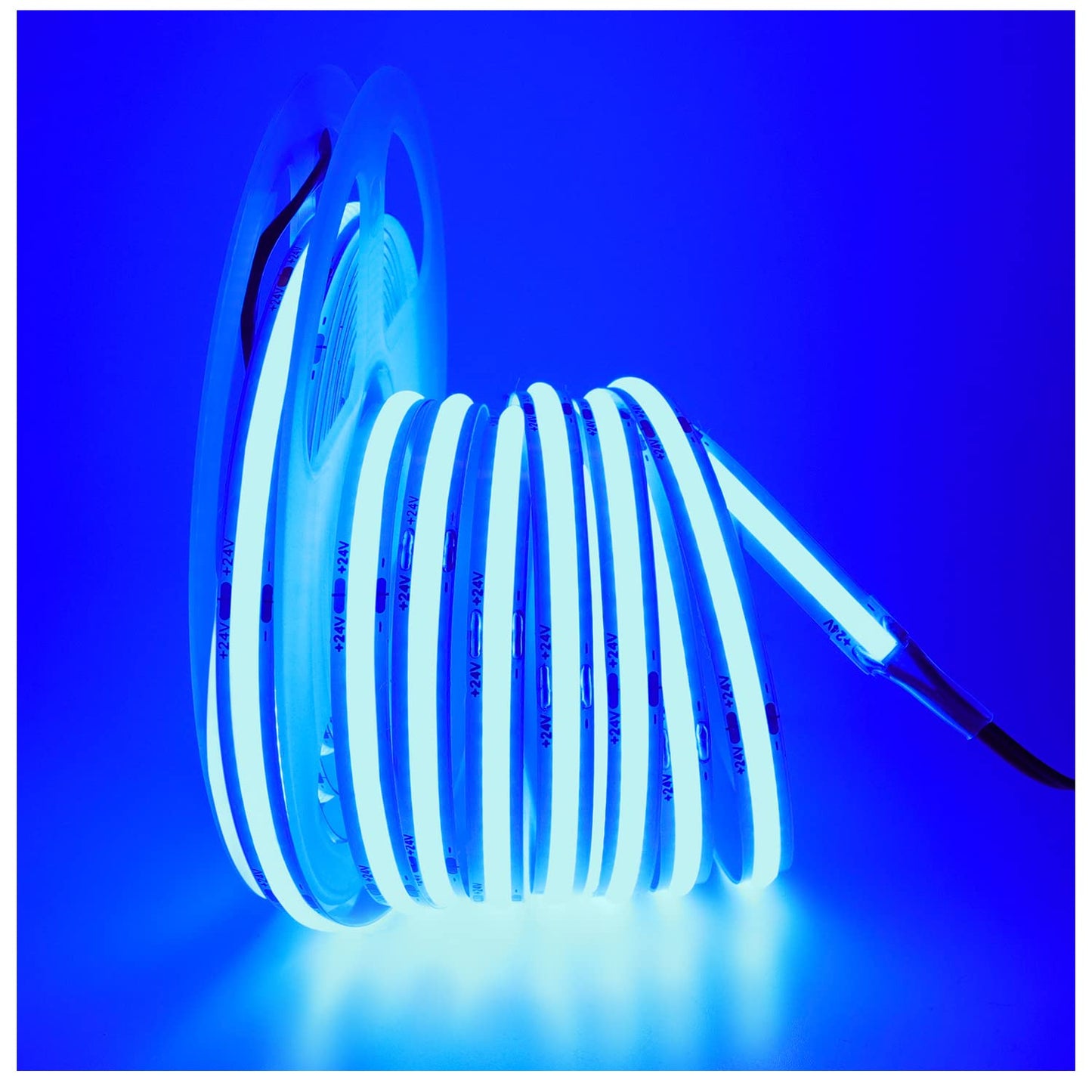 Tesfish LED Strip Lights 24V, Band COB Blue 16.4ft 320 LEDs/M Total 1600 LEDs Flexible Neon Light Strips for Party, Counter, Shelf, Home Decor