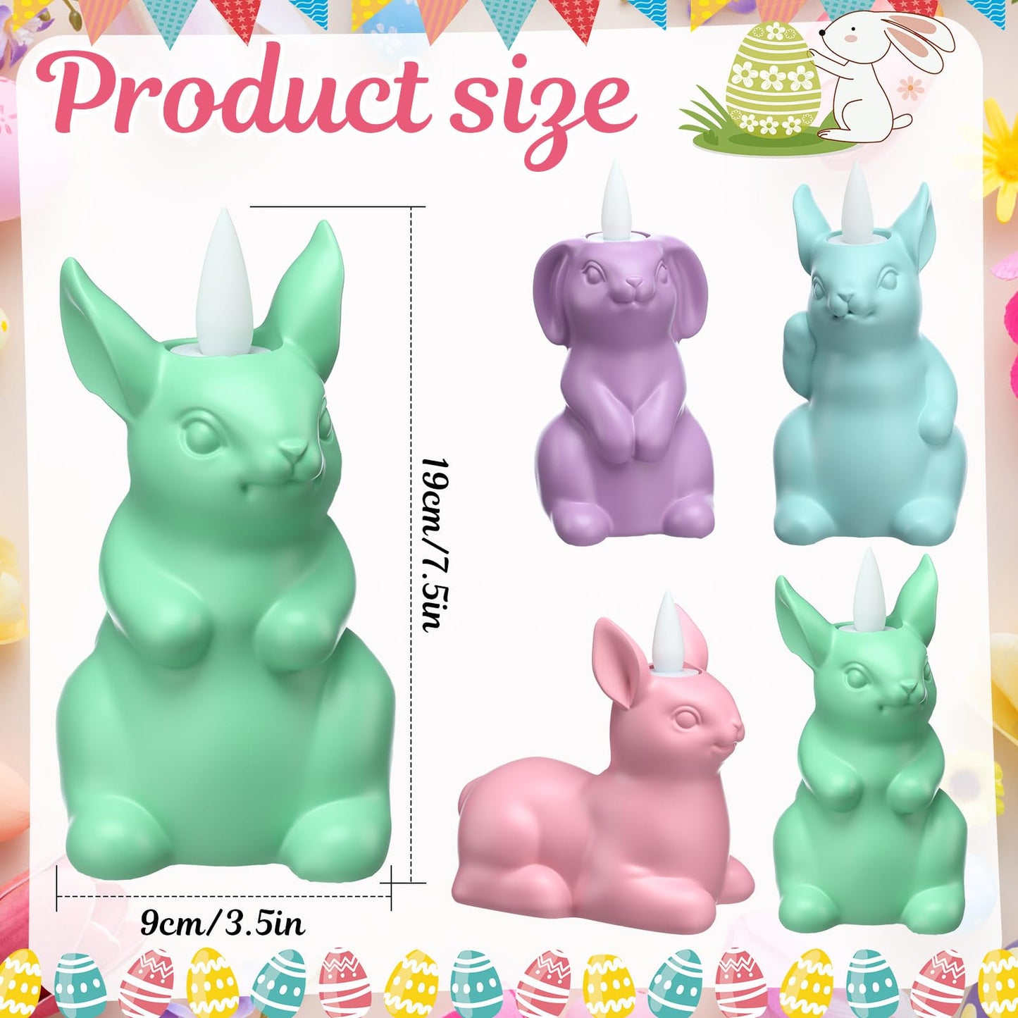 Bucherry 4 Pcs Easter Bunny Flameless Candle Light 7.5" LED Pastel Easter Rabbit Candles Battery Operated Spring Lighted Tealight Bunny Flickering Tea Light Gifts for Women Spring Home Table Decor