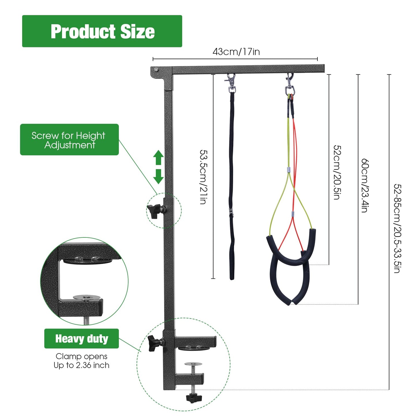 Urban Deco Dog Grooming Arm with Clamp Innovative Portable Two Grooming Arms - 33.5 inch Height Adjustable and Free Two No Sit Haunch Holder for Large and Small Dogs,Cats Grey