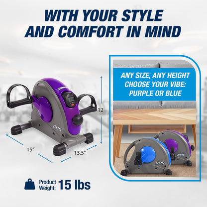 Stamina Mini Exercise Bike with Smooth Pedal System - Portable Pedal Exerciser - Cardio Equipment Fitness Bike - Stationary Bike for Home Workout - Purple