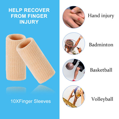 EDNYZAKRN Finger Compression Sleeves Support, Finger Protectors Cots for Arthritis Swelling Basketball Sport, Breathable Elastic (10, Beige, One Size)
