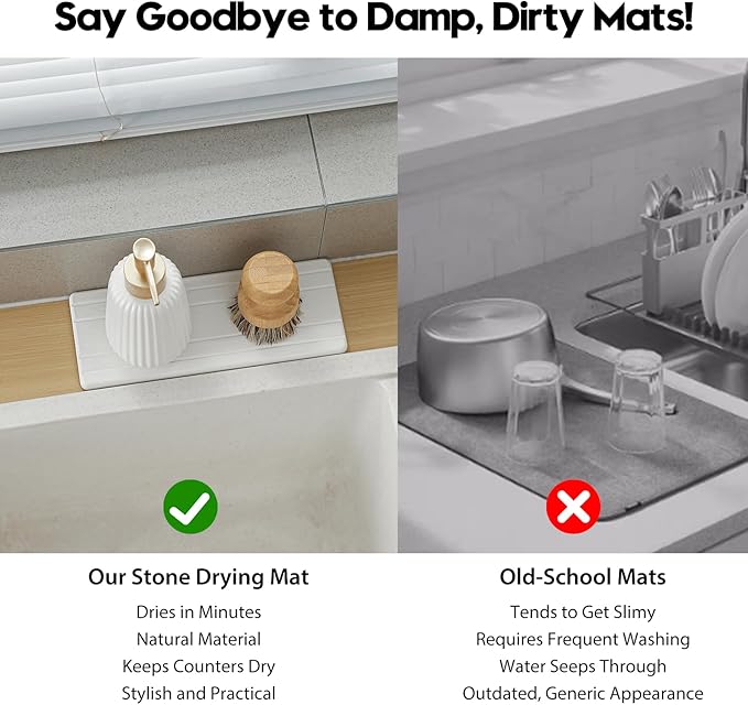 3 Pack Stone Drying Tray, Water Absorbing Stone Sink Mat