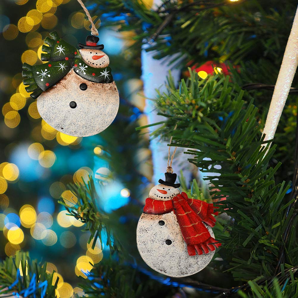 Rustic Metal Snowmen Ornament for Christmas Tree Decoration Snowman Christmas Hanging Ornament Xmas Holiday Decor(E-Snowmen Decor)