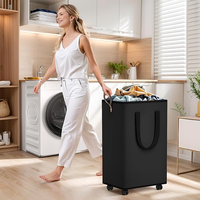Laundry Basket with Wheels, Collapsible Laundry Baskets, Laundry Hamper with
