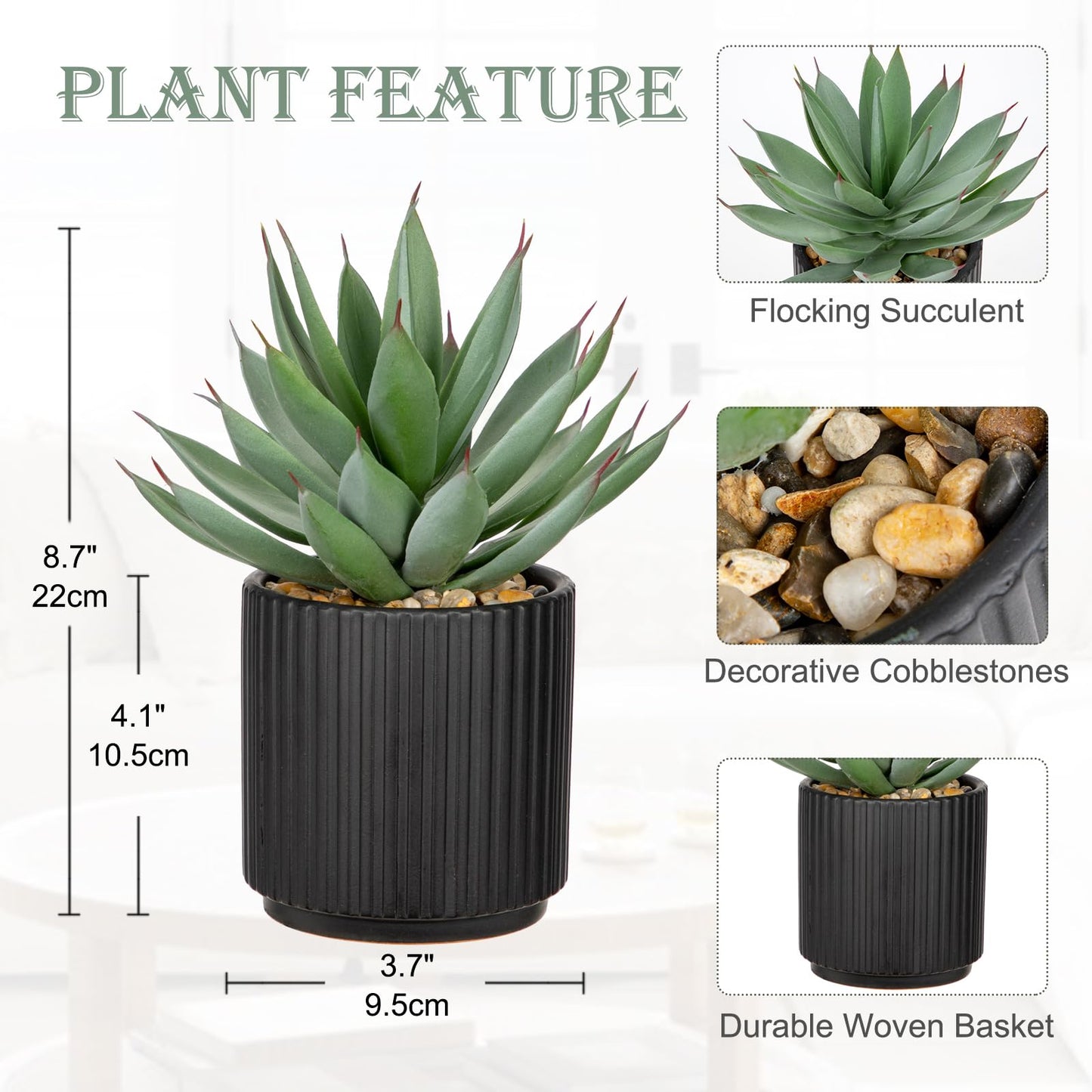 Briful Succulents Plants Artificial for Home Decor, Realistic Potted Fake Agave Plant, Black Ceramic Vase, Cute Aloe Maguey Faux Plant, Shelf Tables Decor, Modern Farmhouse Home Bathroom Decorations