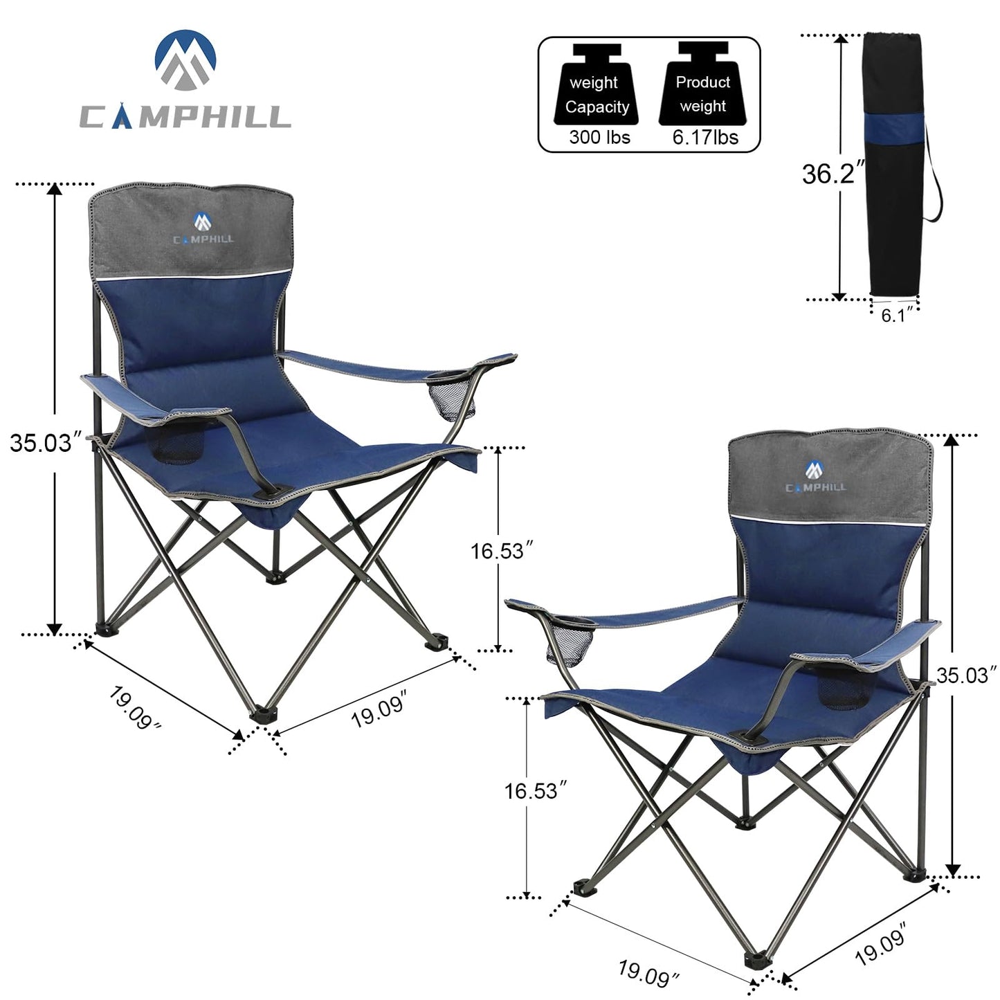 CAMPHILL Camping Chair Set of 4, Outdoor Folding Camping Chairs with Table Heavy Duty Lawn Chair with Cup Holder,Collapsible Chair Include One Sofa Chair and Two Single Chairs and Camping Table