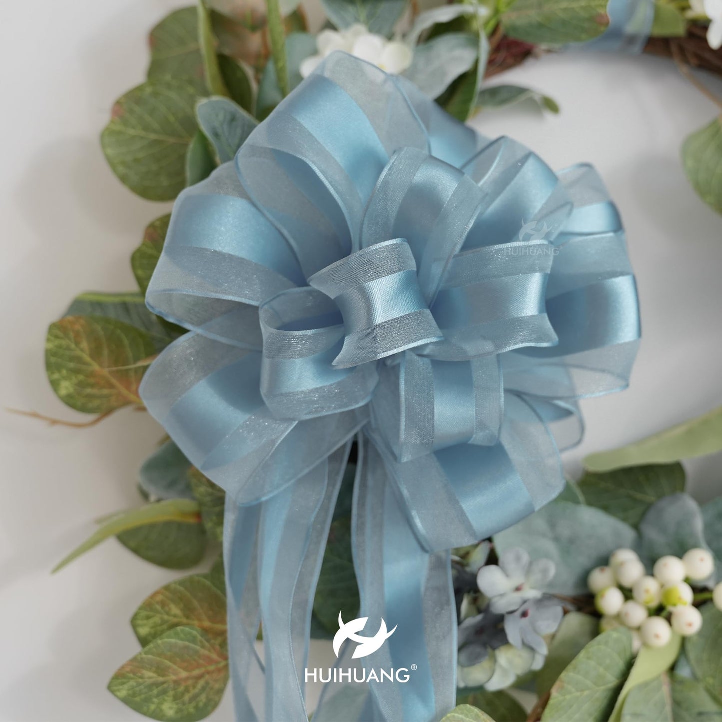 HUIHUANG Dusty Blue Organza Wired Ribbon with Satin Stripe 2.5 inch Blue Sheer Wired Ribbon for Bows Making, Wreaths, Gift Wrapping, Bridal Shower Wedding Decor Decor-Continous 10 Yards