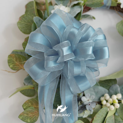 HUIHUANG Dusty Blue Organza Wired Ribbon with Satin Stripe 2.5 inch Blue Sheer Wired Ribbon for Bows Making, Wreaths, Gift Wrapping, Bridal Shower Wedding Decor Decor-Continous 10 Yards