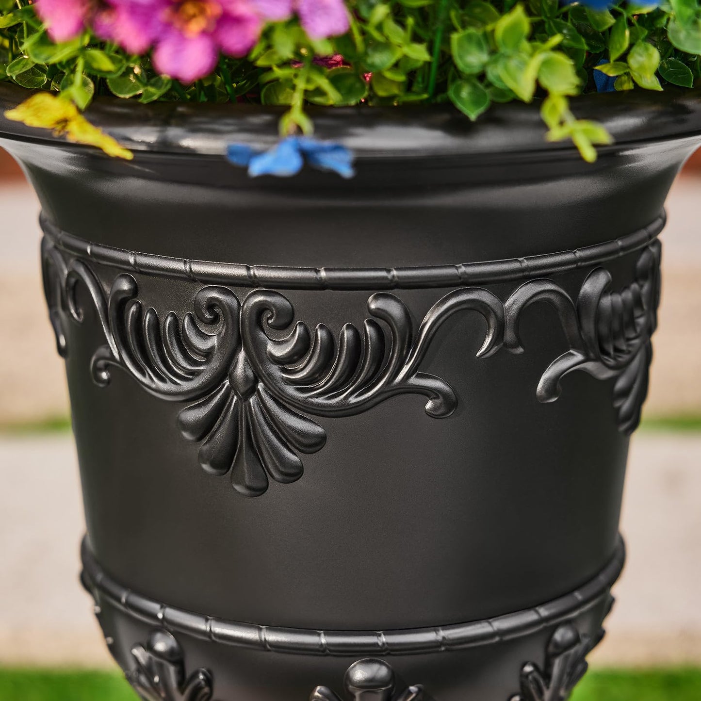 VeriNatural Classic Traditional Plastic Urn Planter, 15"x13" Flower Pots for Indoor Outdoor,Plant Pots for Porch Decor,Set of 2