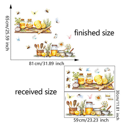 Lemon Honey Bee Butterfly Kitchen Wall Stickers, sacinora Kitchenware Utensil Shelf Yellow Fruit Wall Decals Removable Vinyl Peel and Stick Kitchen Dining Restaurant Bar Home Decorations