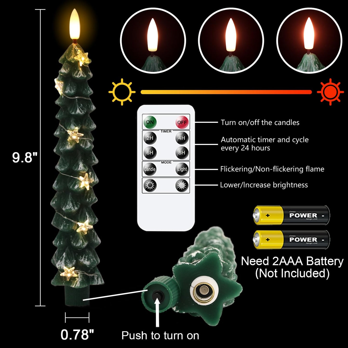 Wondise Christmas Tree Flameless Taper Candles with String Lights, Battery Operated with Remote and Timer, Real Wax LED Taper Candles with 3D Wick for Christmas Decoration