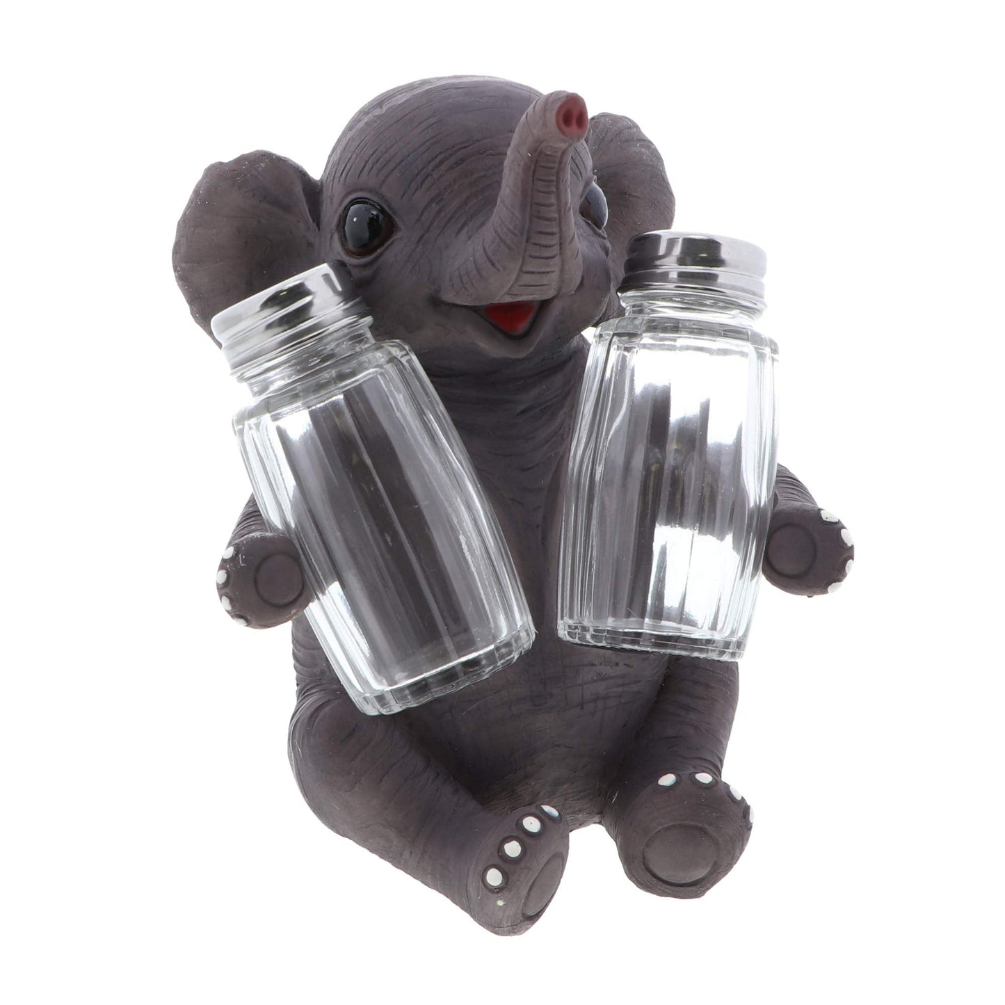 Jungle Animals Kitchen Décor Novelty Salt and Pepper Shaker Set With Holder - Baby Elephant