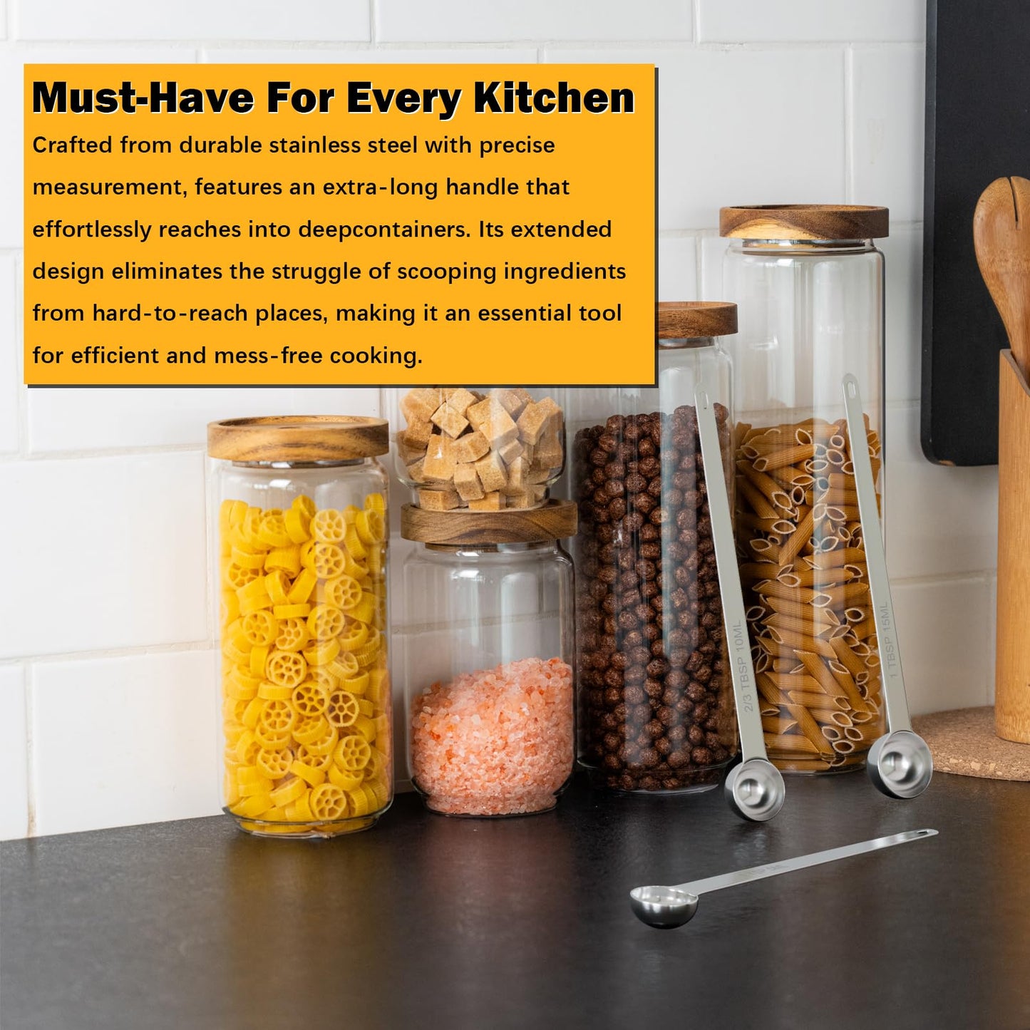 LEIFENY 2PCS 1Tbsp(3tsp, 15ml) Extra Long Handle Measuring Spoon, Single Stainless Steel Individual Measure Scoop Only
