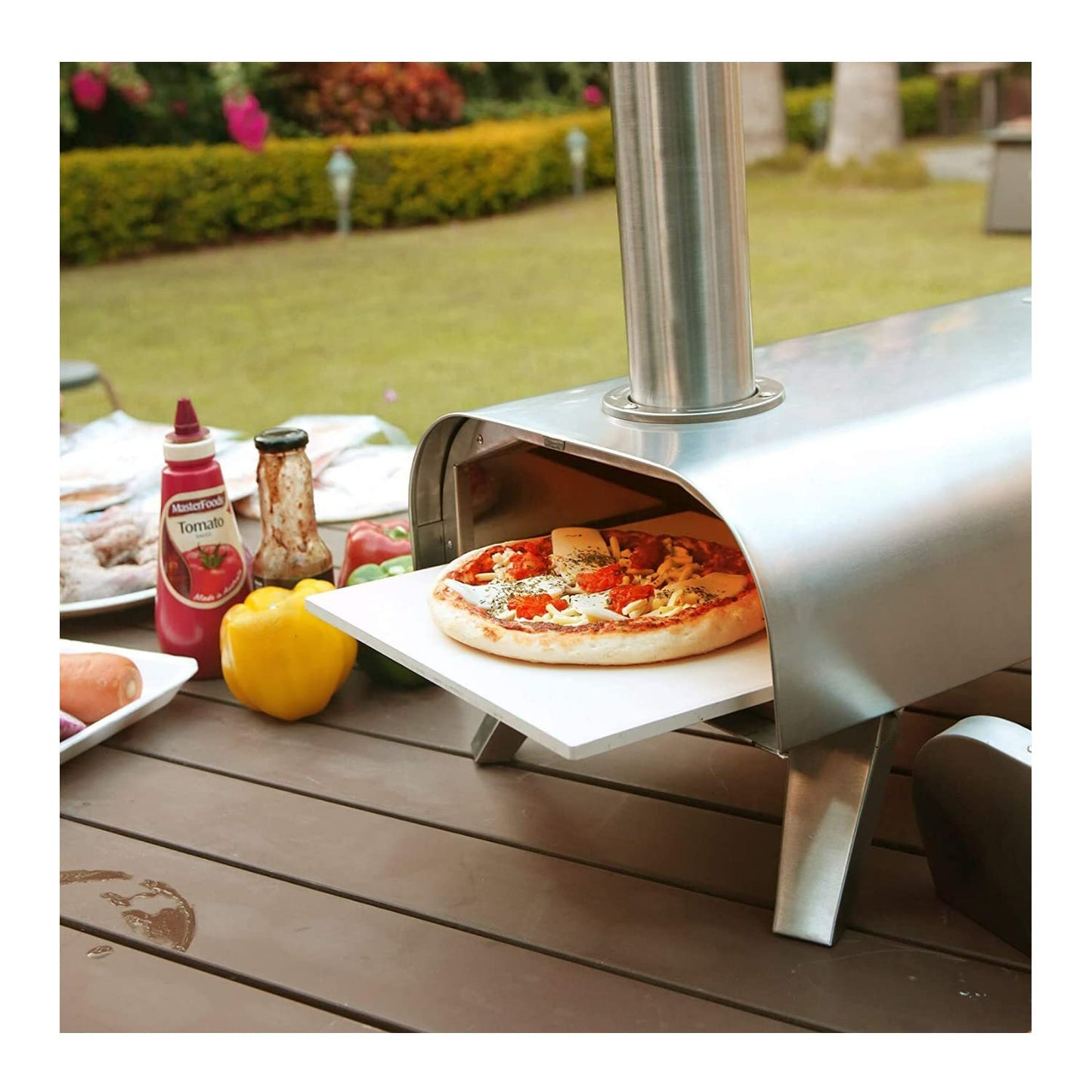 BIG HORN 12"Multi-Fuel Outdoor Pizza Oven Reach up to 1110℉– 3-in-1 Wood,Gas&Electric Compatible(Burners Sold Separately),Pellet Pizza Oven Portable Pizza Maker for Backyard, Camping&Tailgating,Silver