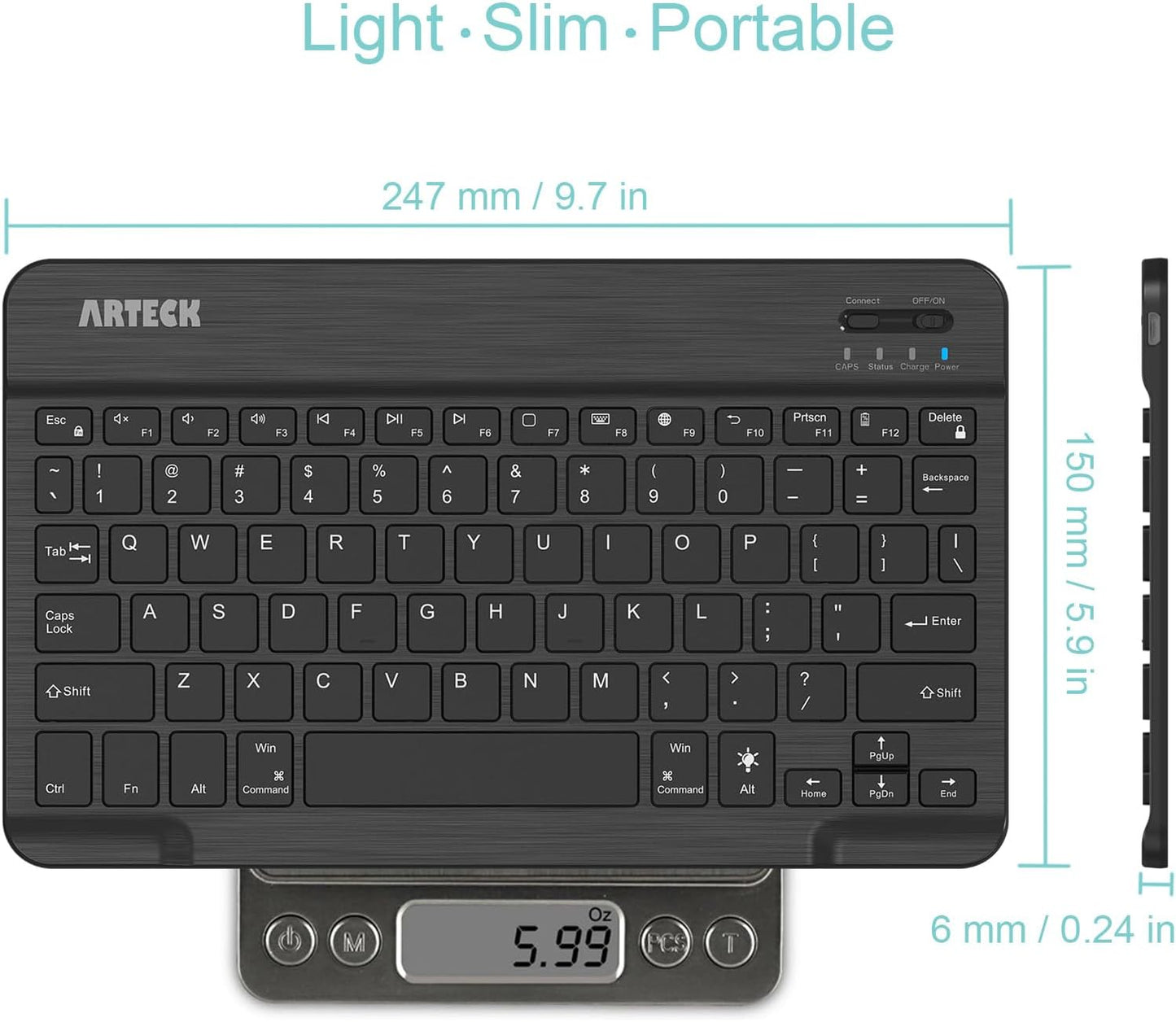 Arteck Universal Backlit 7-Colors Ultra Light Slim Portable Wireless Bluetooth 3.0 Keyboard for iOS iPad Pro, Air, Mini, Android, Windows Tablets PC Smartphone Built in Rechargeable 6-Month Battery