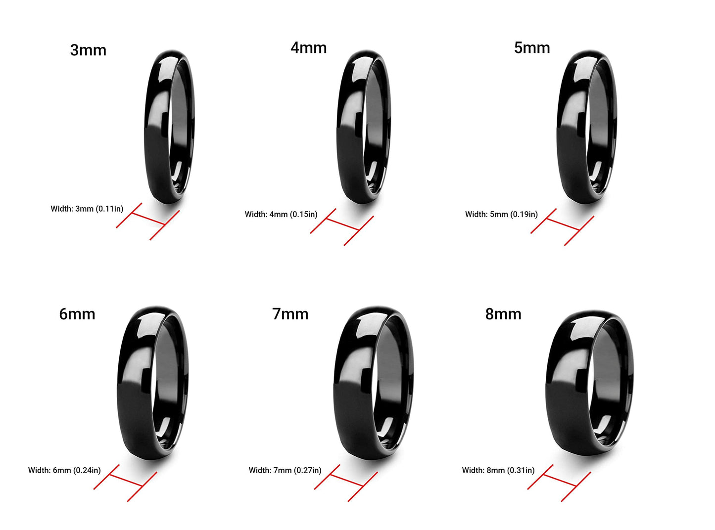 Tioneer Jewelry | Sterling Silver Plain Dome Wedding Band | Wedding Band for Women & Men | Sterling Silver Jewelry, Black, 3mm, Size 6