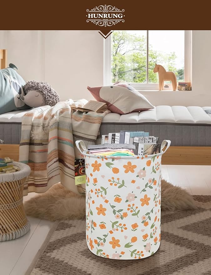 HUNRUNG Laundry Hamper, Large Canvas Fabric Lightweight Storage Basket Toy
