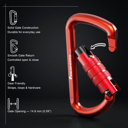 FresKaro 3inch Auto Locking Carabiner Clips, Solid D Shape Style, Heavy Duty Keychain Aluminum Carabiner - Holds a Maximum of 2698lbs, Lightweight 1.09oz, for Hammock, Hiking, Dog Leash, 3pack, Red