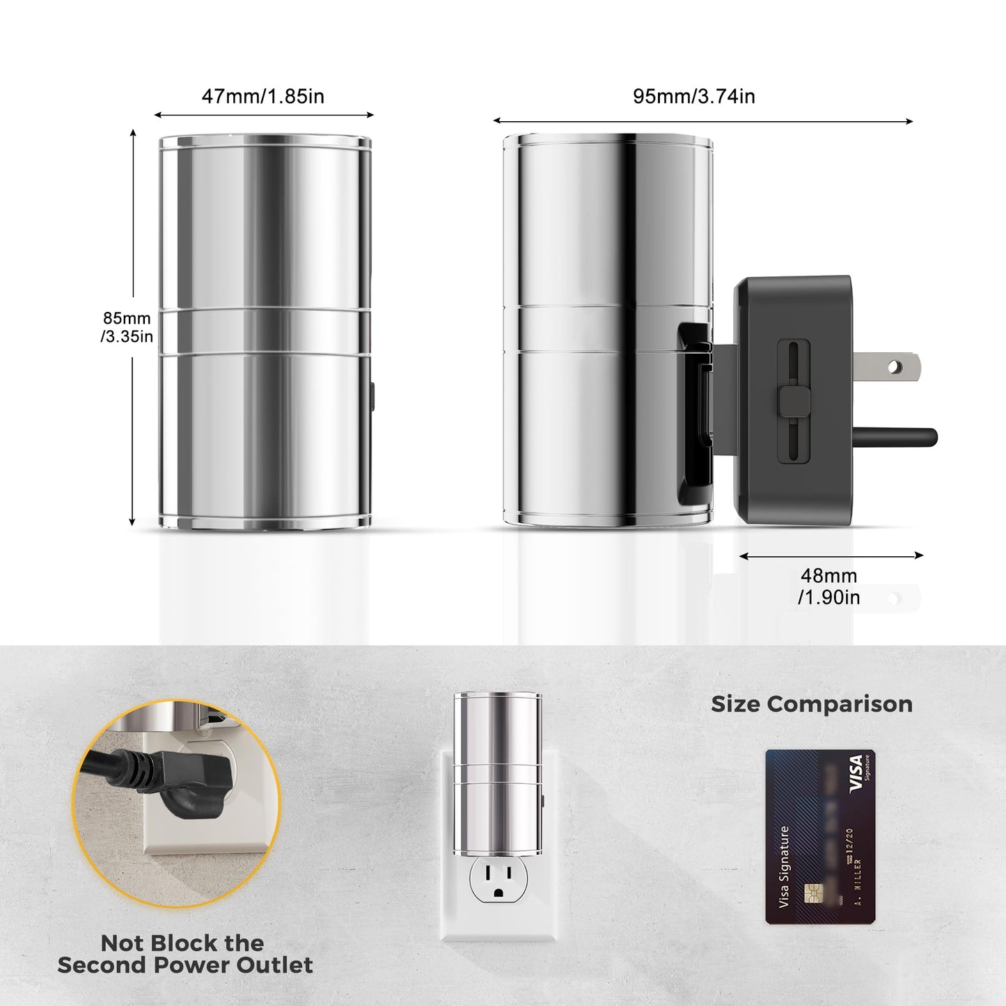 L LOHAS LED Night Light, Night Lights Plug into Wall, Smooth Silver Glossy Plating Metal-Shade Nightlights, Light Sensor, Soft White 3000K, Dimmable Nightlight Plug in for Hallway Bedroom,2 Pack
