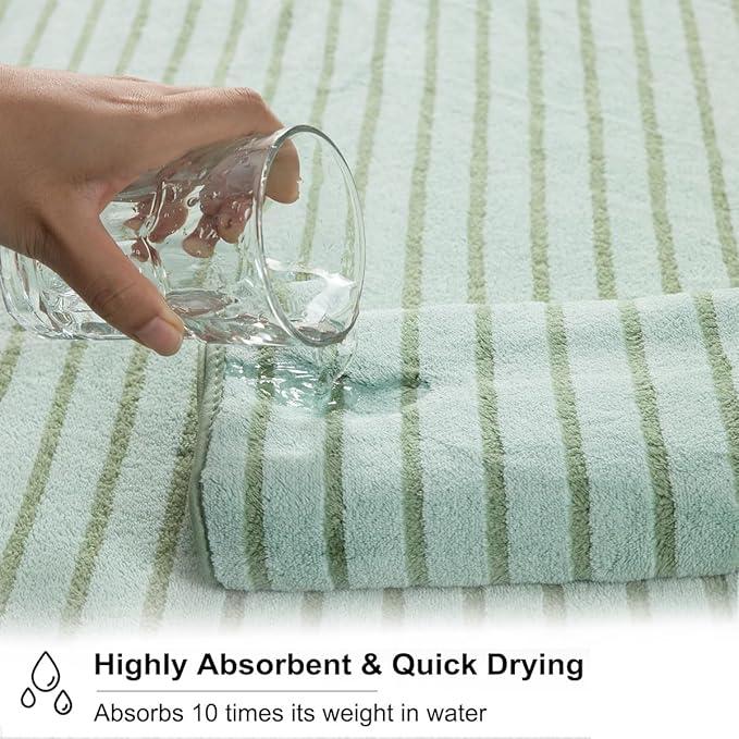 Oliven 4 Piece Green Cabana Stripe Large Bath Towels Oversized Bath Sheet Super