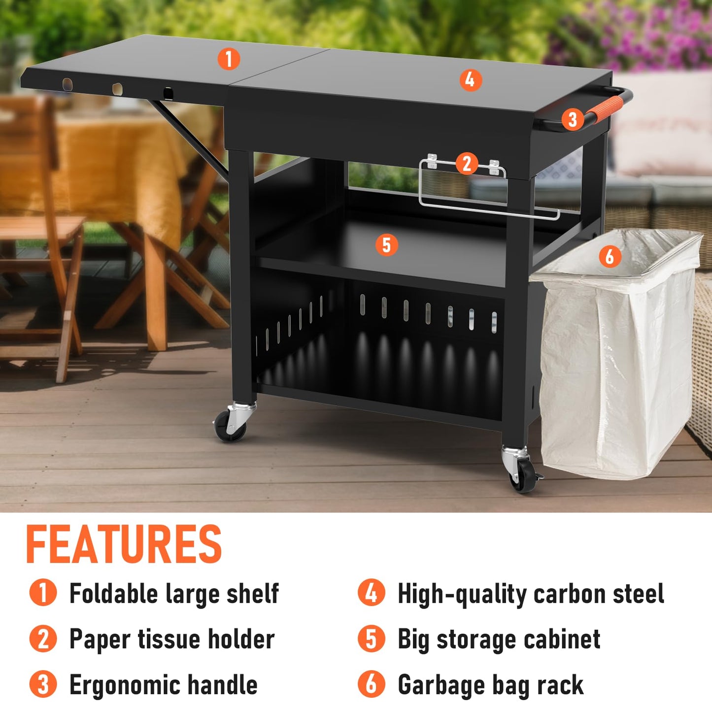 Outdoor Grill Table Cart for Blackstone 28"/36" Omnivore Griddle, 50" x 22“ Large Outdoor Kitchen Island with Foldable Side Table for Blackstone 17”/22” Griddle, Home BBQ, Tailgates, Cookouts