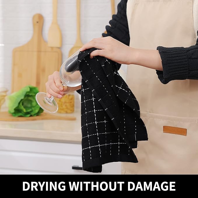Homaxy 100% Cotton Terry Kitchen Towels, Checkered Designed, Soft and Super