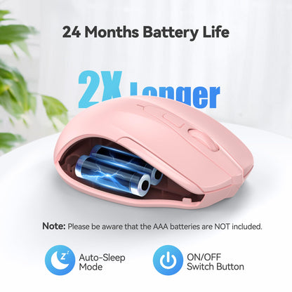 TECKNET Wireless Mouse, 2.4G Ergonomic Optical Mouse, Computer Mouse for Laptop, PC, Computer, Chromebook, Notebook, 6 Buttons, 24 Months Battery Life, 2600 DPI, 5 Adjustment Levels