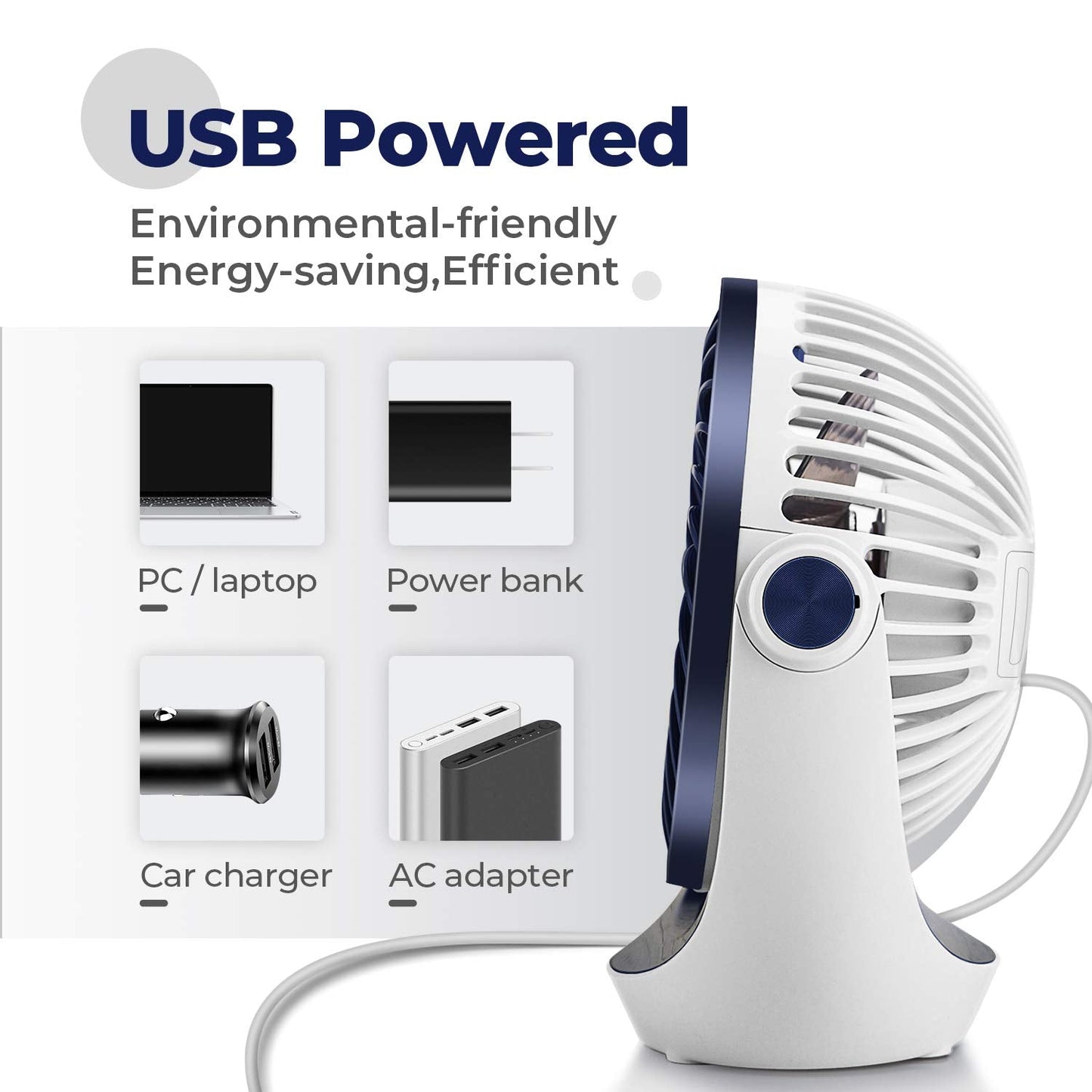 OCOOPA USB Desk Table Fan with Strong Airflow & Quiet Operation, Portable Cooling Fan Speed Adjustable 360°Rotatable Head for Home Office Bedroom Table and Desktop