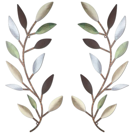 Zhengmy 2 Pieces Metal Tree Leaf Wall Decor Vine Olive Branch Leaf Wall Art Living Room, Hallway Wall Decor Outdoor Decoration(Colorful)