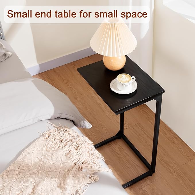 AMHANCIBLE C Shaped End Tables Set of 2, Couch Side Tables that Slide Under Sofa