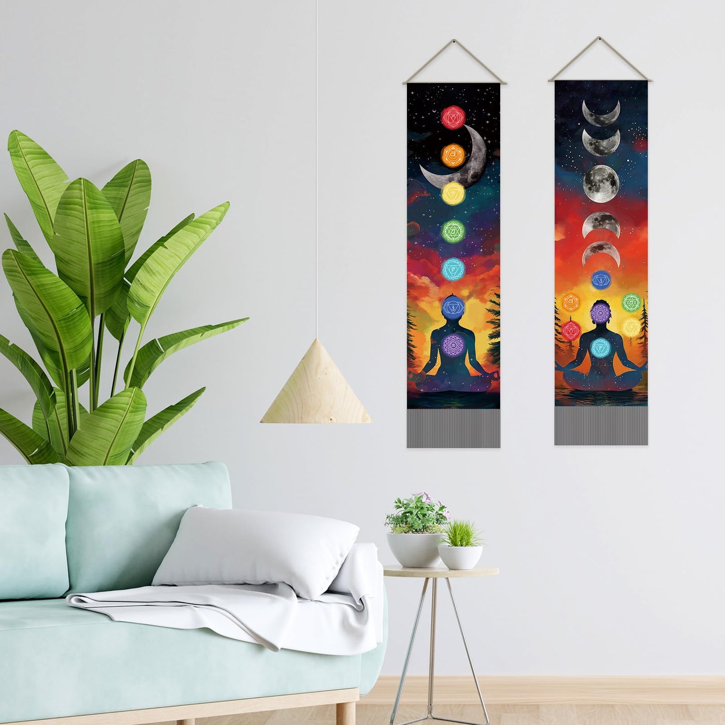 SUPERDANT Pack of 2 Seven Chakra Tapestry Meditation Wall Hanging Decor Tapestry For Bedroom Vertical Tapestries Blanket Long Narrow Wall Art with Tassel for Home Living Room Yoga Room Decoration Gift