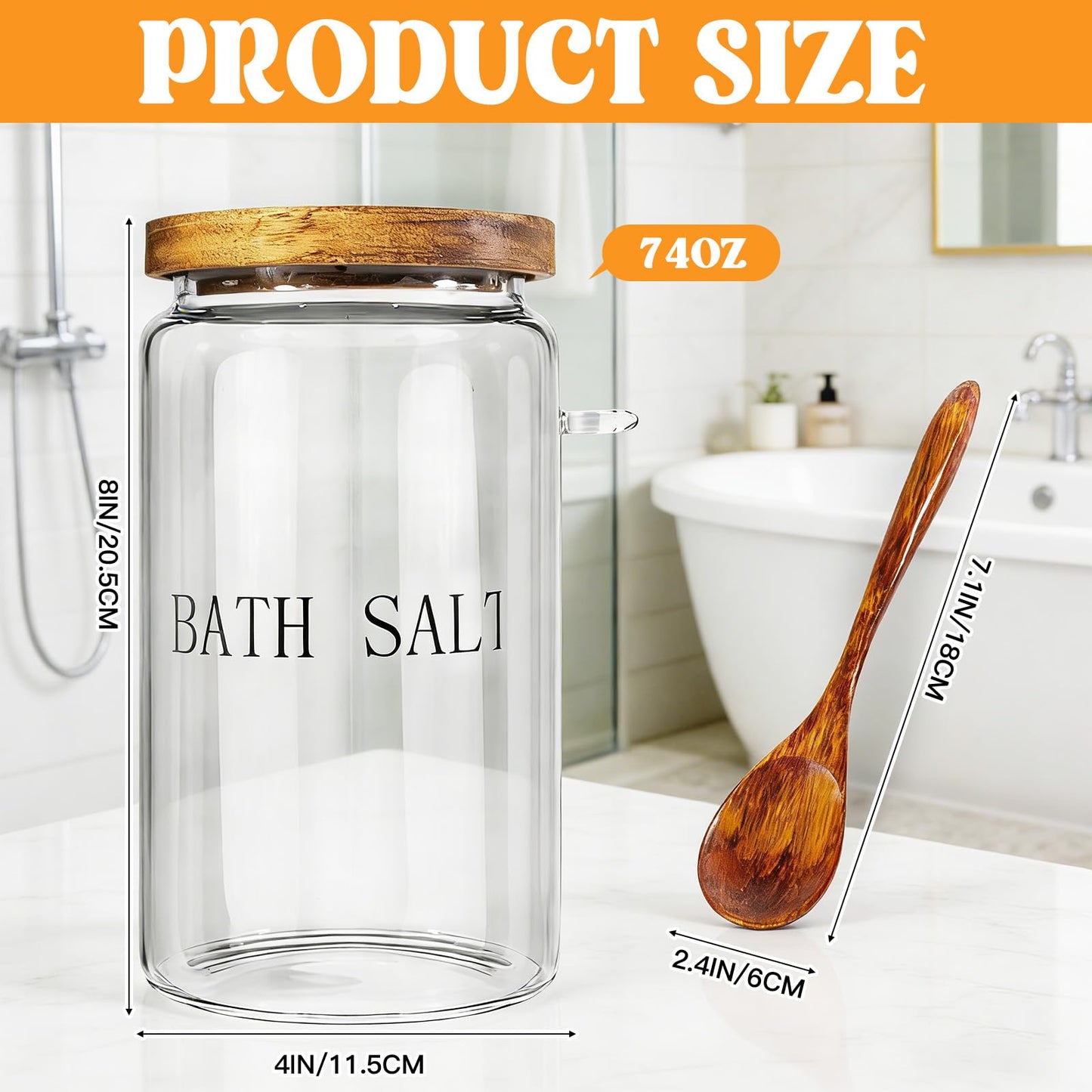 BKYFPQ 74 oz Glass Bath Salts Jar,Bath Salt Container with Wooden Lid and Scoop for Bathroom Organizers and Storage,Home Decor,Bathtub Accessories for Women