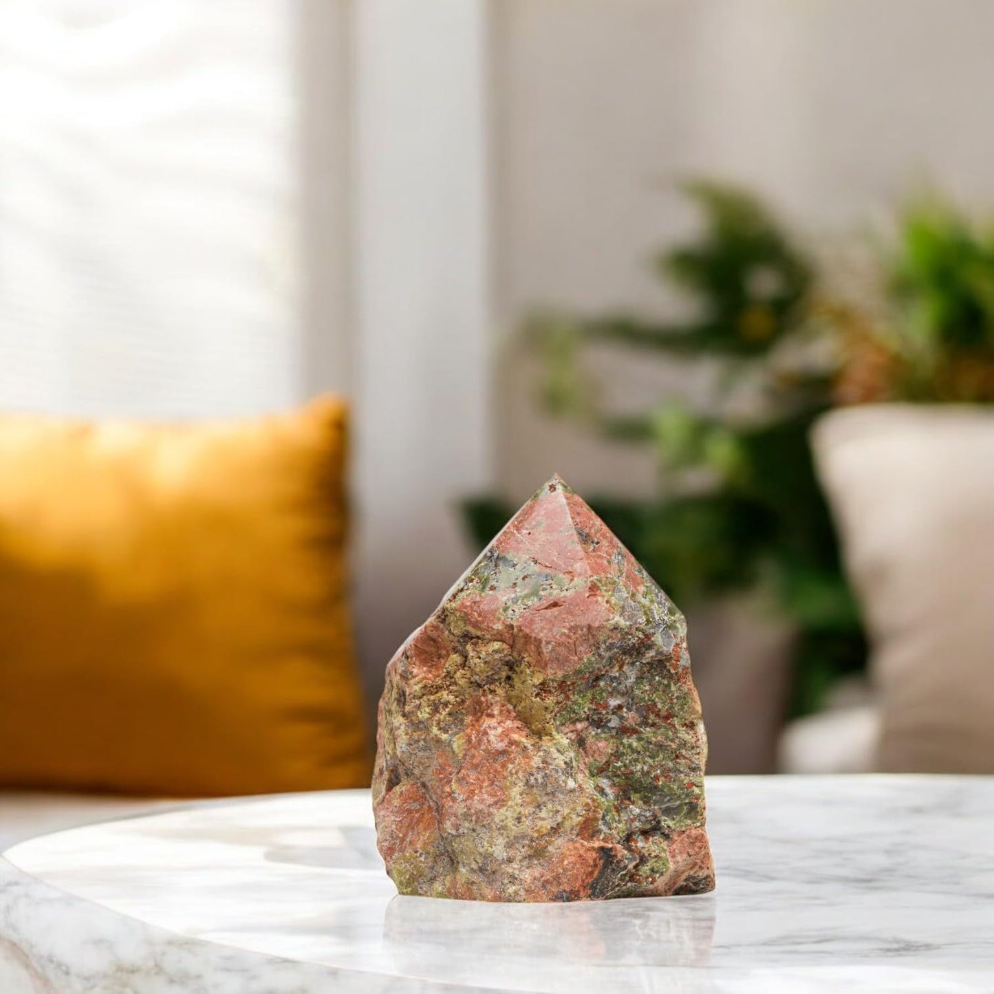 SAMSARI 2 Pcs of Unakite Crystal Points (3 to 3.5 inches Height) – Healing Stones for Meditation, Yoga, and Spiritual Practices – Natural Unakite Gemstones