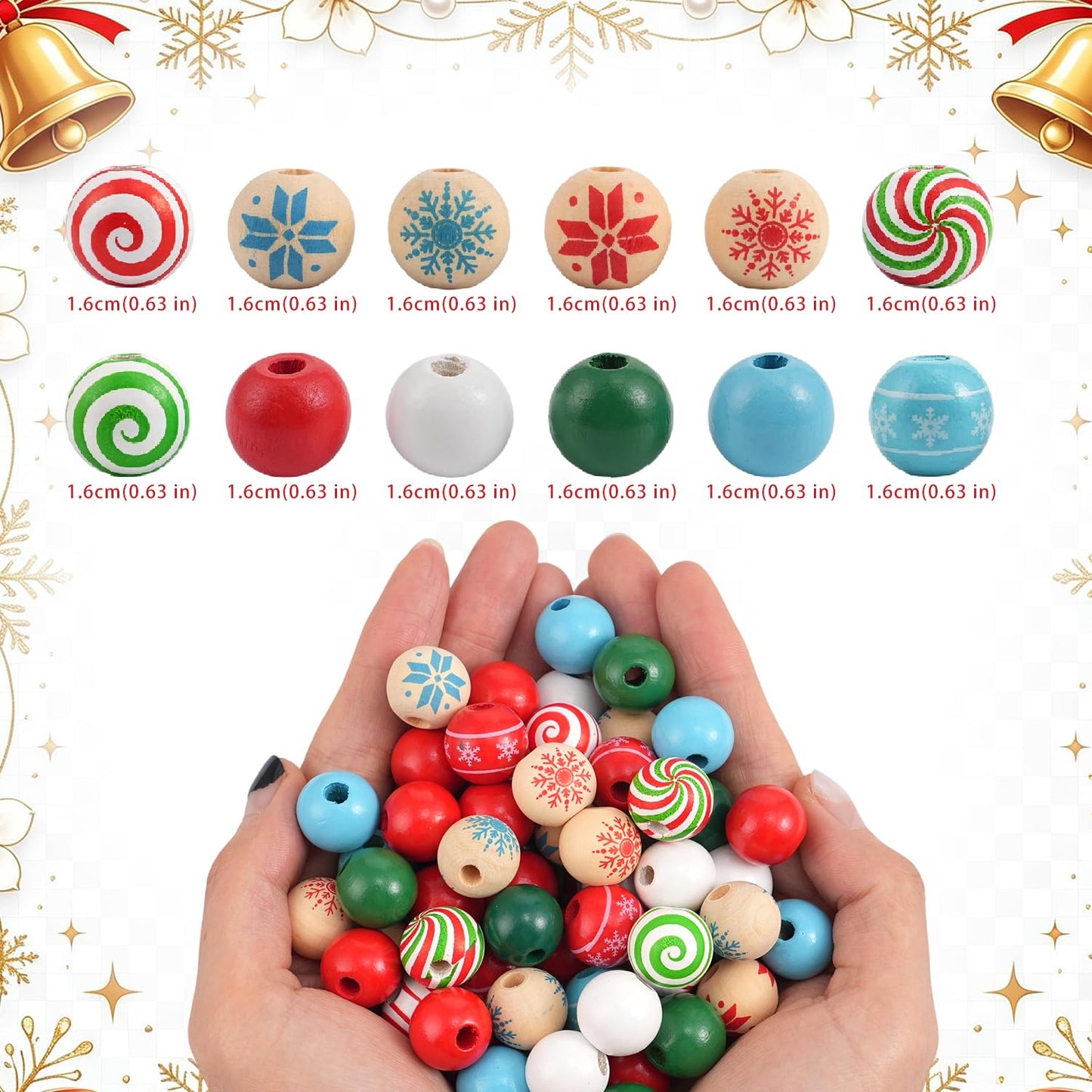 200 Pcs Christmas Wooden Beads for Crafts Natual Painted Wood Spacer Loose Beads with Twine for Xmas Party Holiday DIY Garland Hanging Decor