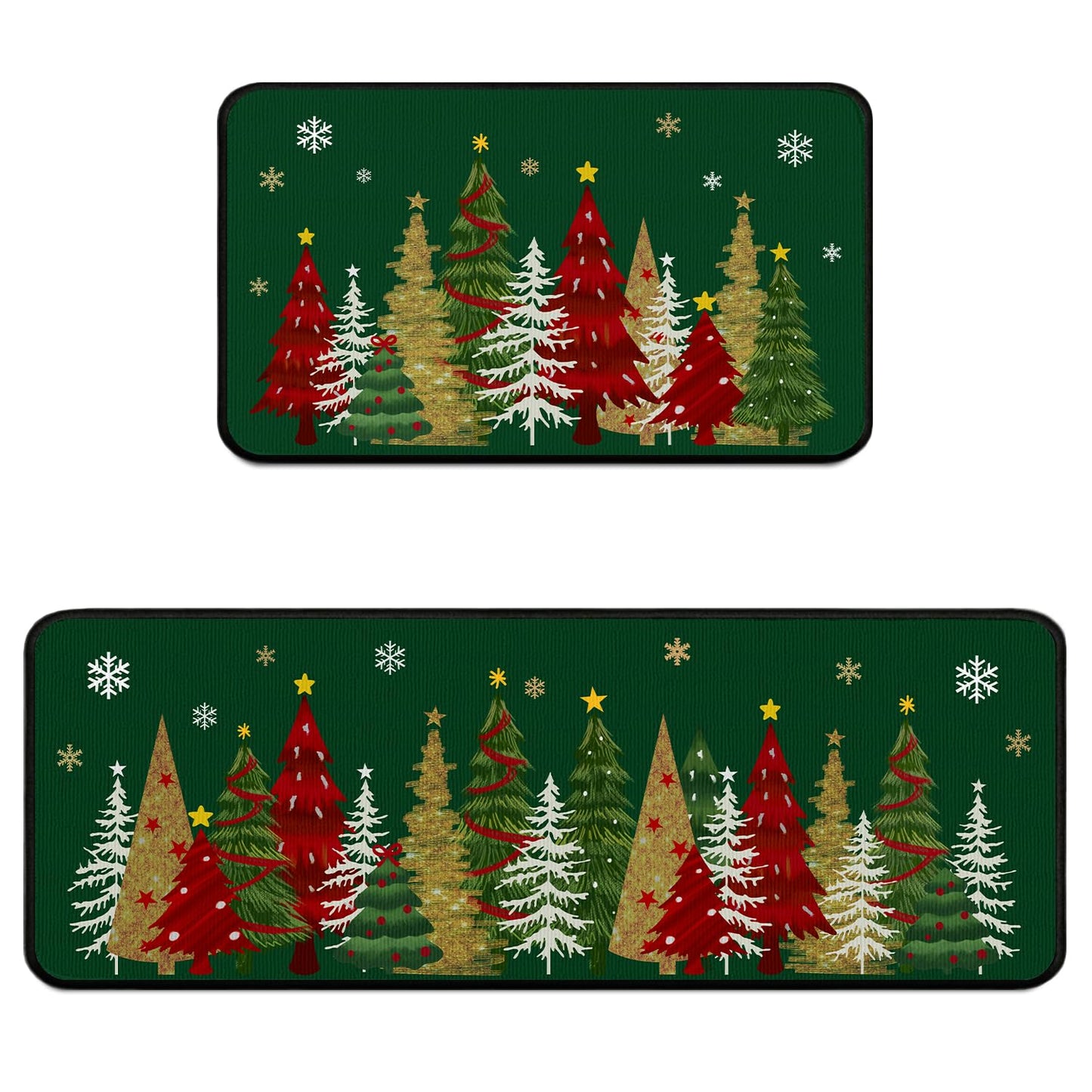 Lingcetger Christmas Kitchen Mats for Floor,Xmas Tree Kitchen Rugs Sets of 2,Green Christmas Non-Slip Kitchen Decor Floor Rug Home Decoration Doormat