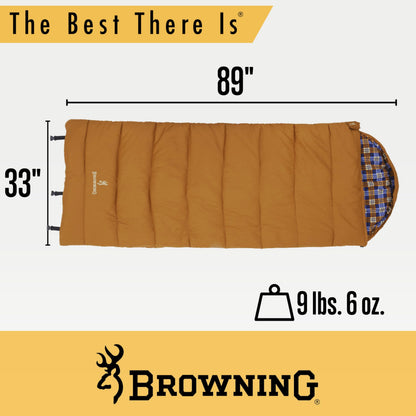 Browning Camping Enterprise -20° Degree Sleeping Bag – Hooded Rectangular Cold Weather Canvas Sleeping Bag with Flannel Liner, PolyLoft Insulation & Roll-Up Straps for Winter Camping