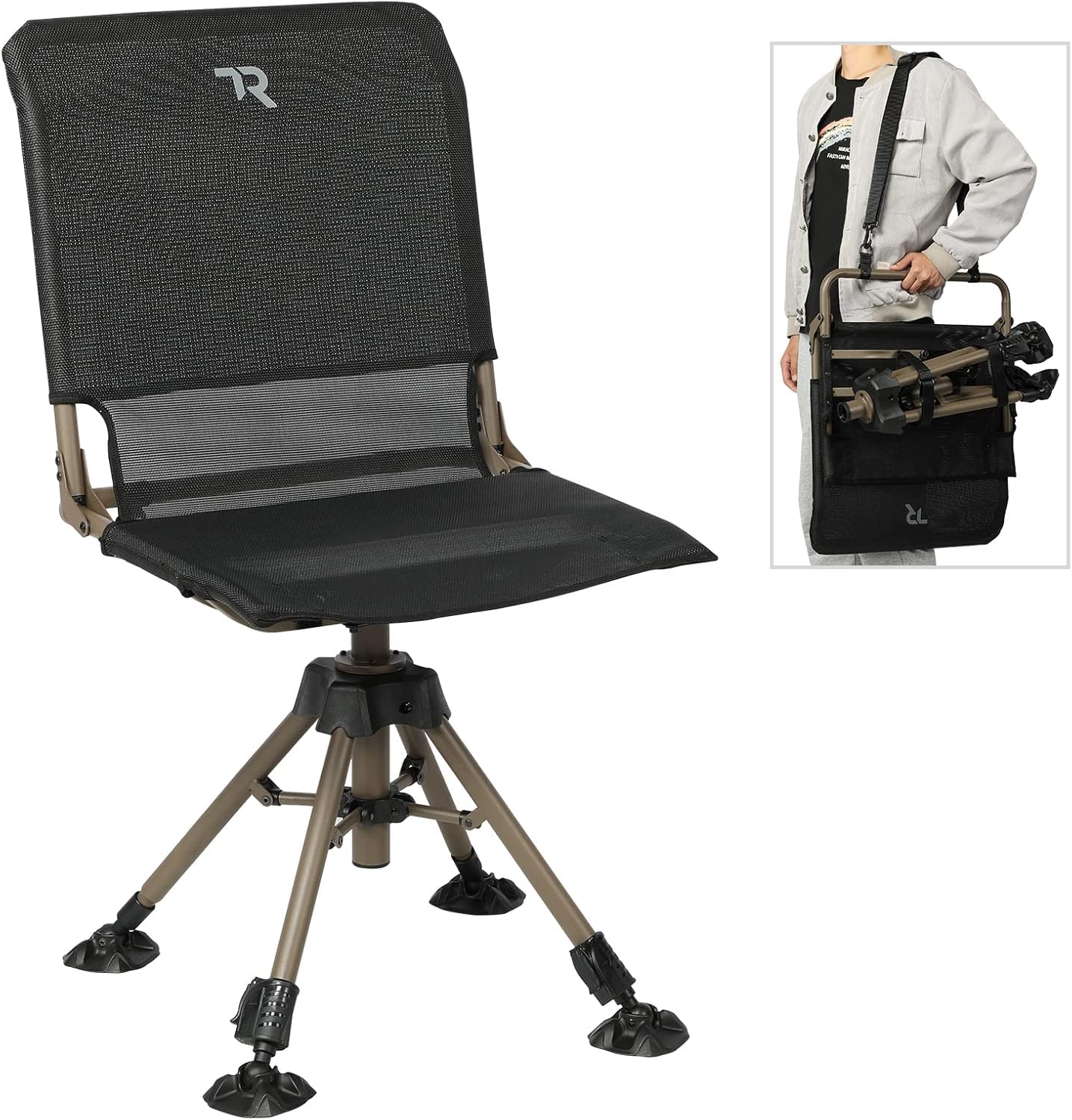 TR Hunting Chair 360 Degree Silent Swivel Folding Chair for Blinds, 400lbs Capacity 2 Legs Adjustable Height Comfortable Stable Hunting Seats, Portable Ground Hunting Chair